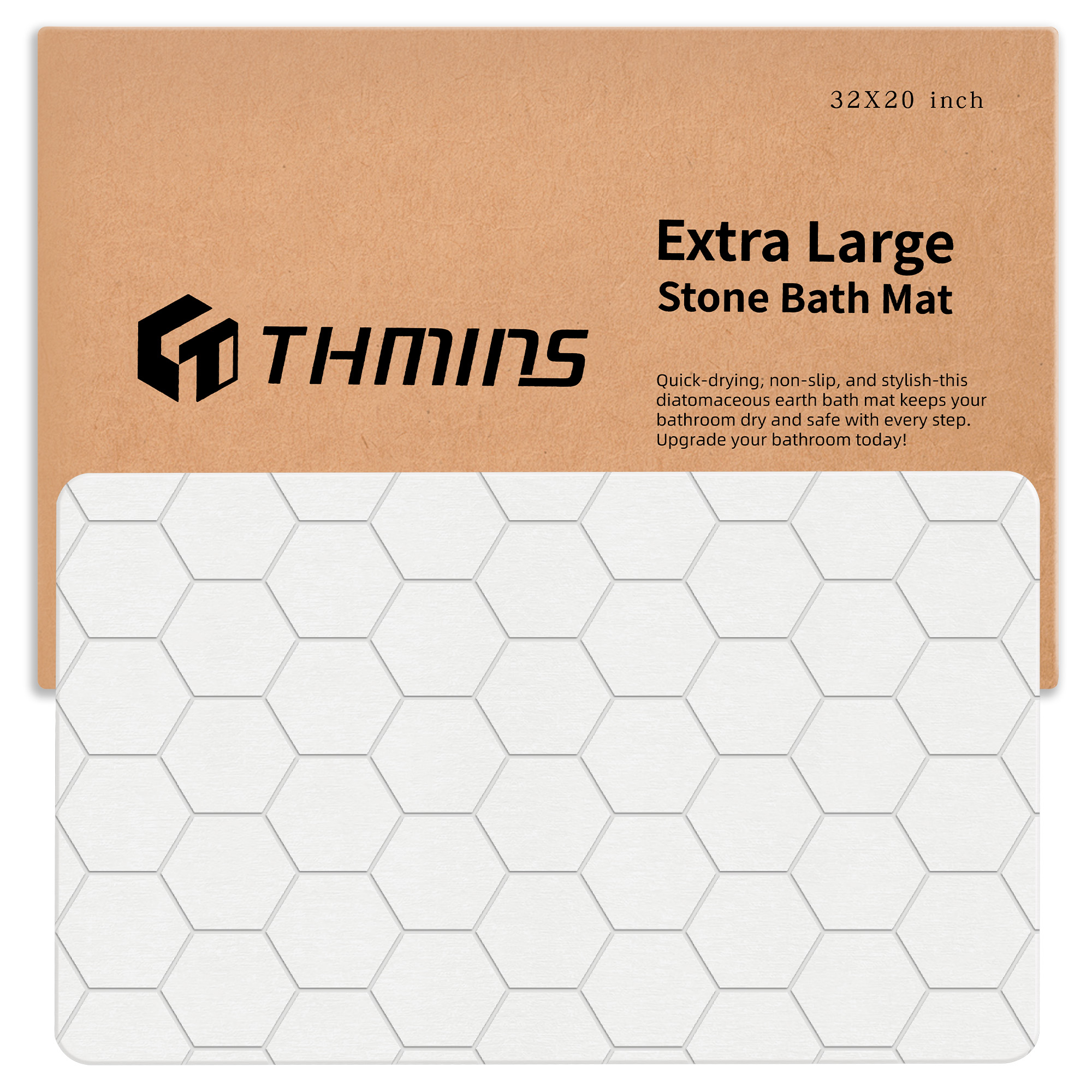 Hexagon Pattern Stone Bath Mat 80×50cm White - thmins-stone-bath-mat-80x50-white-hexagon-01