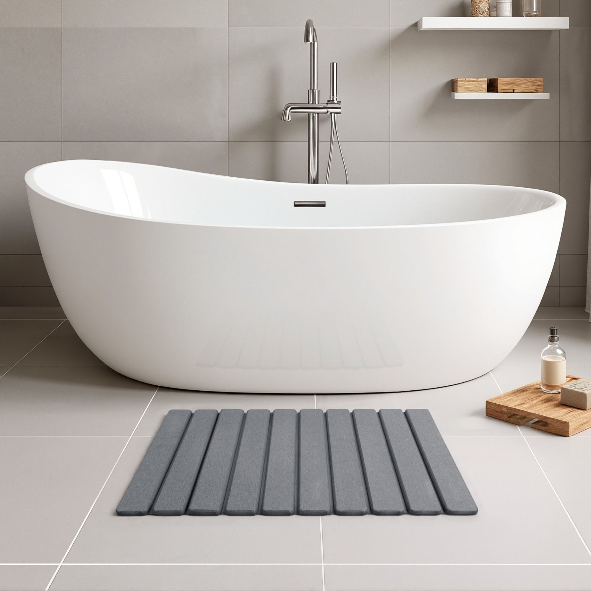 THMINS stone bath mats presented in a retail product display